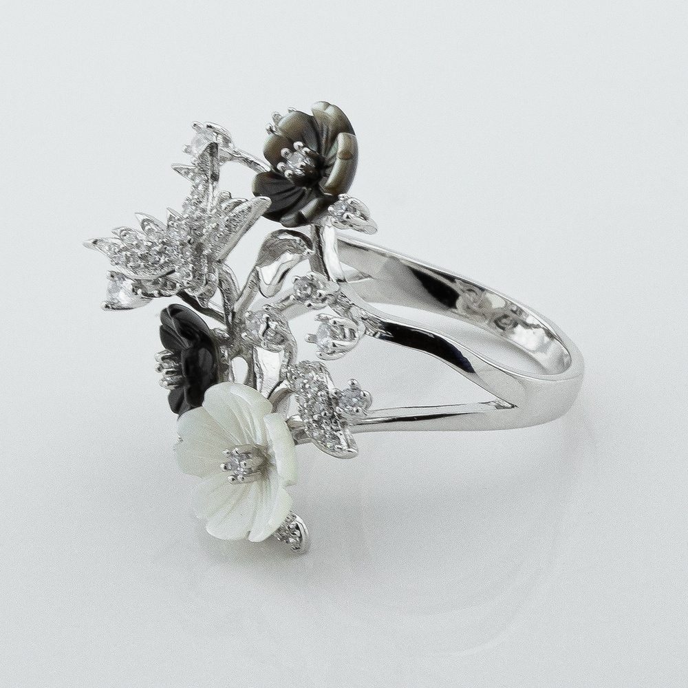 Срібний перстень композиція Квіти великі k111749, 17,5 розмір