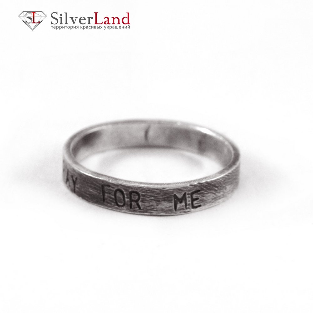 Тонкое кольцо "EJ Think" с гравировкой английских слов черненое серебро 925 Арт. 1037EJ размер 15