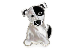 Серебряная брошь "Собачка" черно-белая с ониксом и перламутром CI18011, Черный|Белый