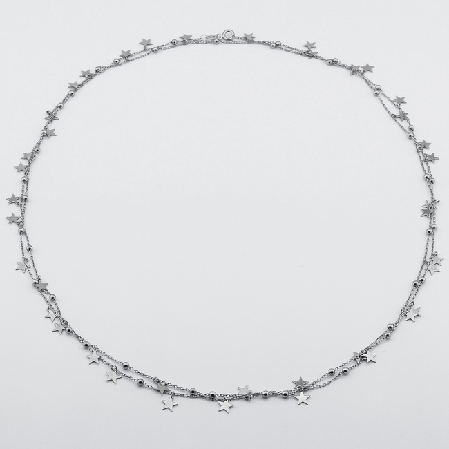 Серебряное длинное колье Шарики Звездочки без камней (110 см) ko14670