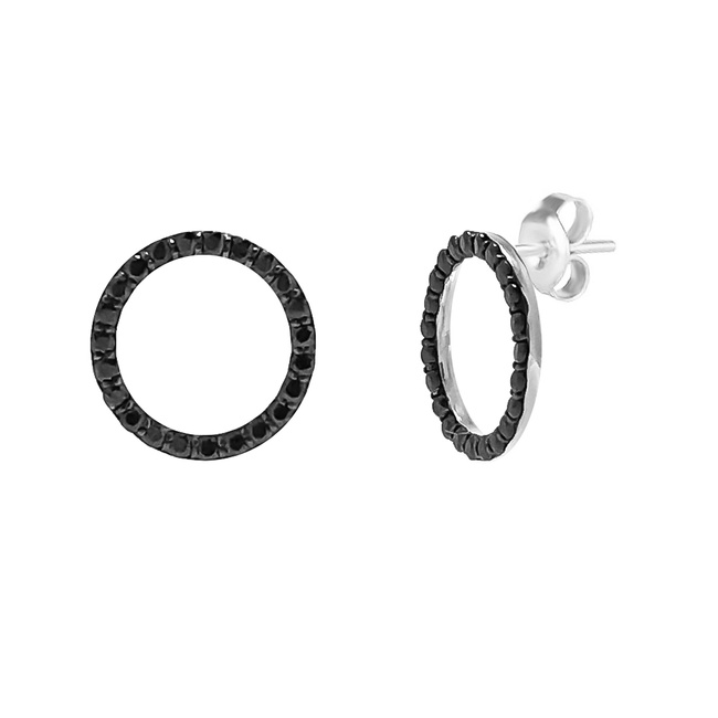Серебряные серьги-пусеты Круги с черными цирконами (фианитами), ms349, Черный