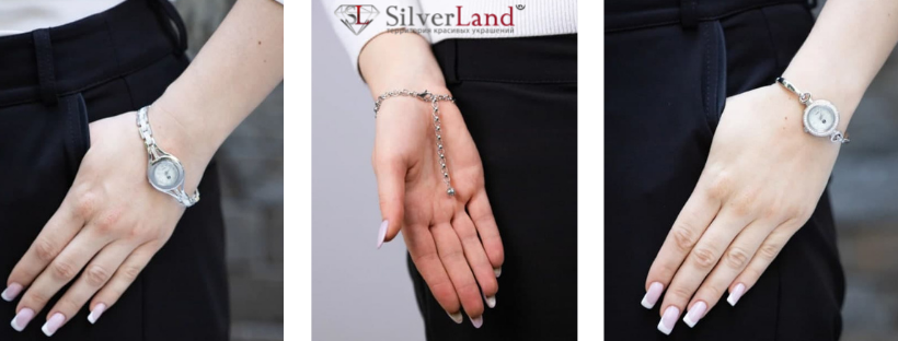 картинка часы наручные женские из серебра в каталоге Сильверленд