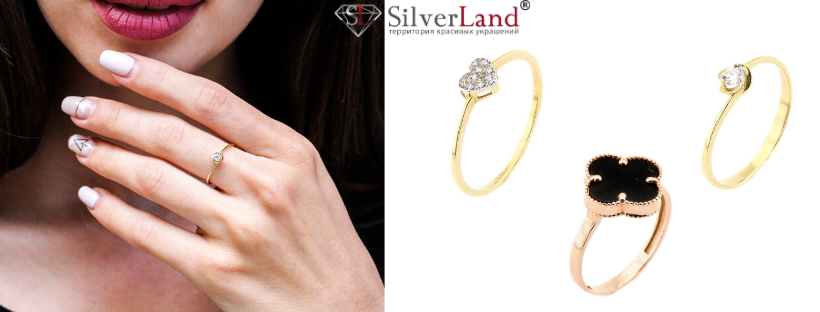 картинка женские золотые тонкие кольца в каталоге ювелирного интернет-магазина Сильверленд