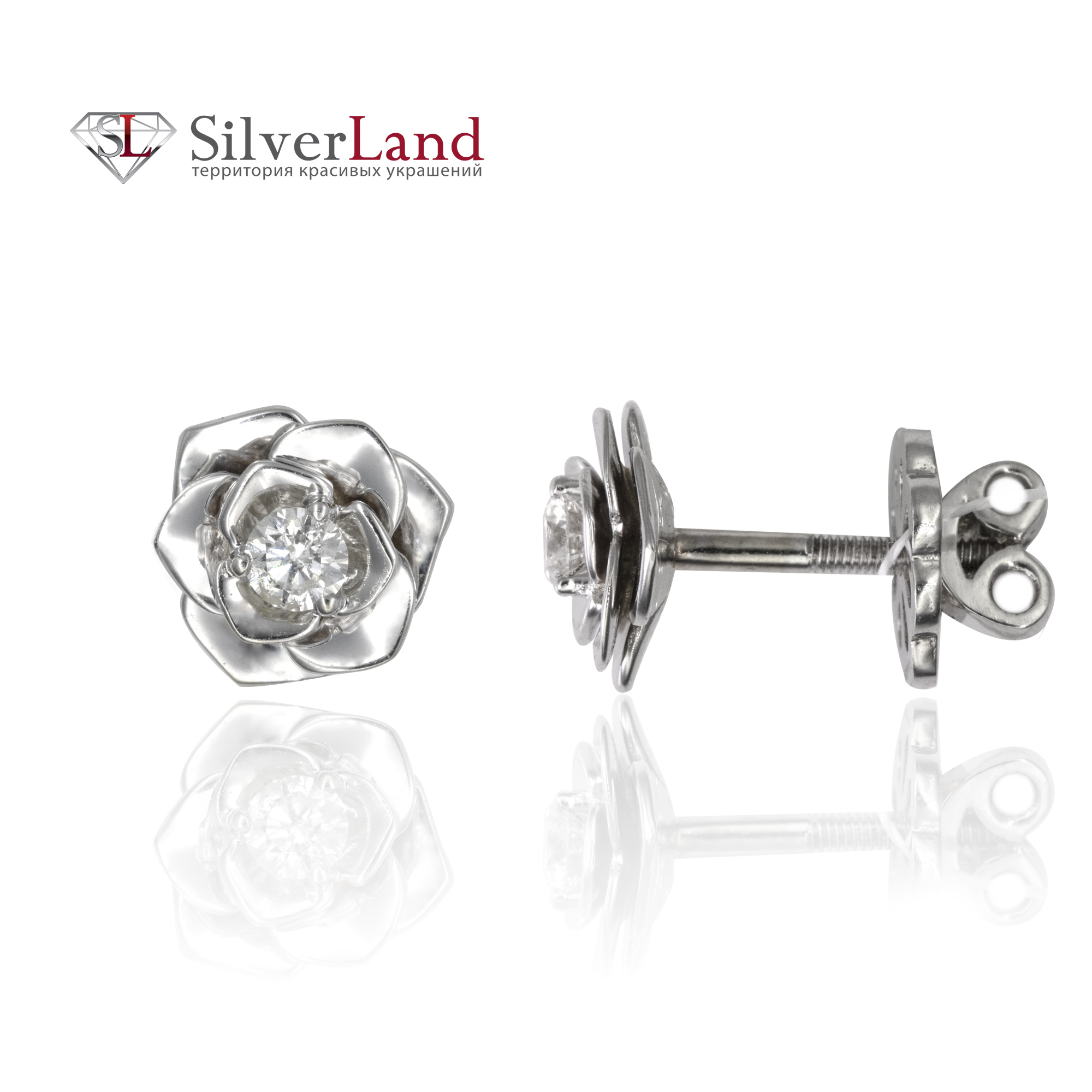 картинка серьги с бриллиантами в форме цветка в сильверленд ком юа