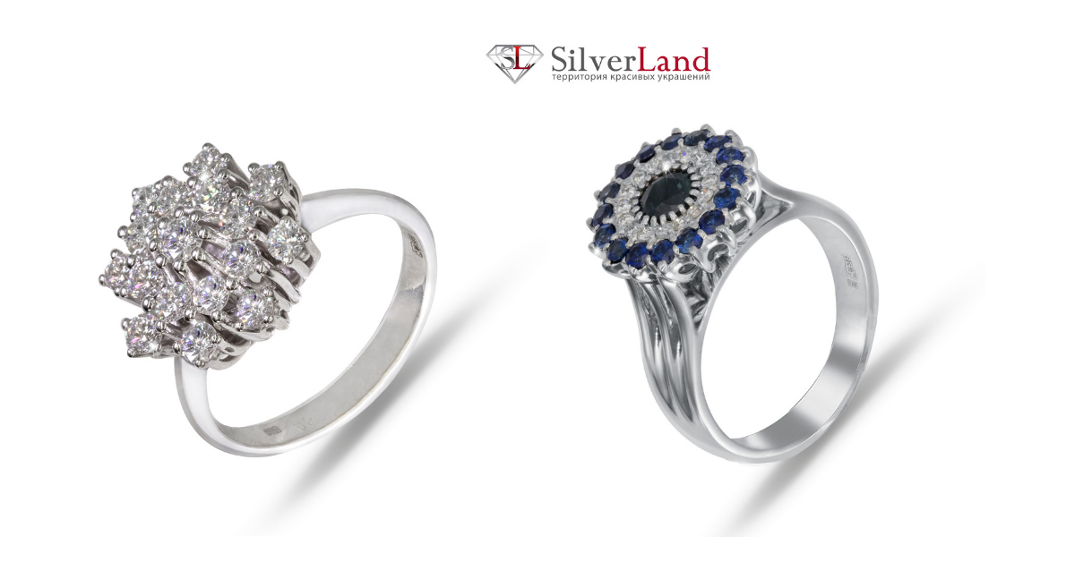 Изображение кольца из золота с драгоценными камнями и бриллиантами в каталоге Сильверленд